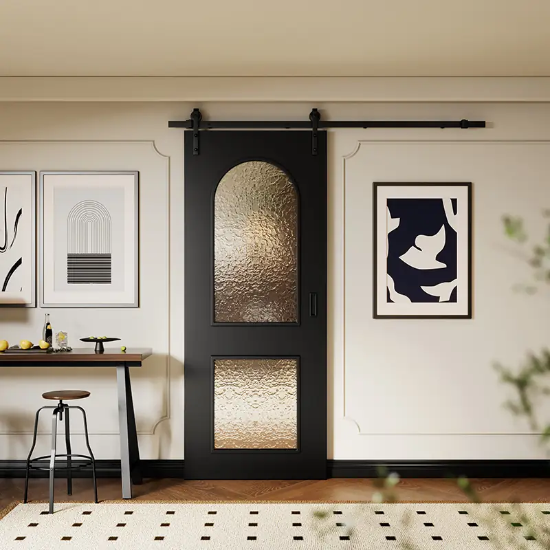 Black Arched Glass Barn Door